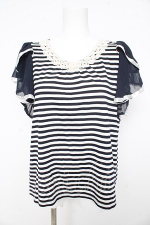 画像: axes femme / フレア袖ボーダープルオーバー M 紺 Y-26-02-23-107-AX-TO-SZ-ZY