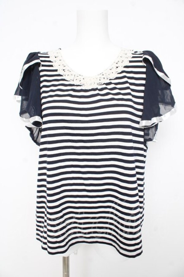 画像1: axes femme / フレア袖ボーダープルオーバー M 紺 Y-26-02-23-107-AX-TO-SZ-ZY (1)