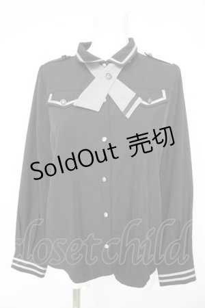 画像: axes femme / タイ付ミリタリー風ブラウス M 黒 Y-26-02-23-112-AX-TO-SZ-ZY
