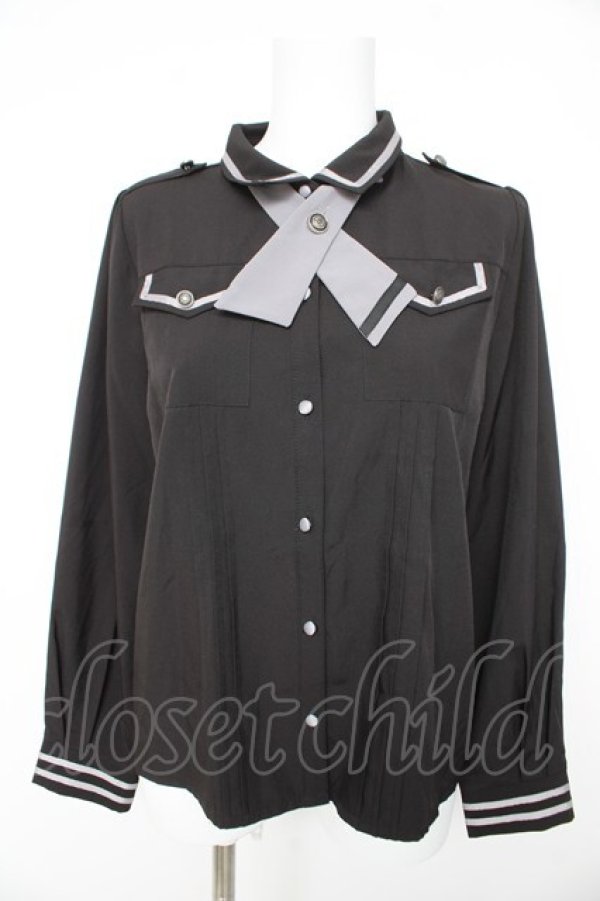 画像1: axes femme / タイ付ミリタリー風ブラウス M 黒 Y-26-02-23-112-AX-TO-SZ-ZY (1)