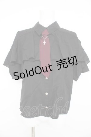 画像: axes femme POETIQUE / タイ付ラッフルフリル半袖ブラウス  黒 Y-26-02-23-113-AX-BL-SZ-ZY