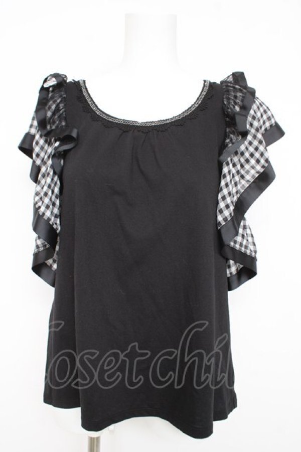 画像1: axes femme / 袖フリルカットソー M 黒 Y-26-02-23-117-AX-TO-SZ-ZY (1)