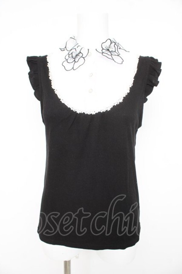 画像1: axes femme / お花モチーフ使いノースリトップス M クロ Y-26-02-23-118-AX-TO-IG-ZY (1)