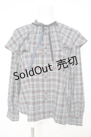 画像: Fi.n.t / ケープ付きチェックブラウス  ブルー Y-26-02-23-124-CA-BL-SZ-ZY