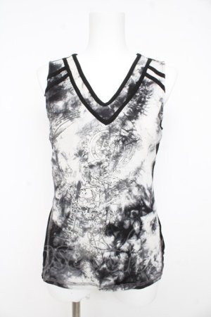 画像: Ozz Croce / ムラ柄×インダストリアルptタンクトップ  オフ×黒 Y-26-02-23-130-OO-TO-SZ-ZY