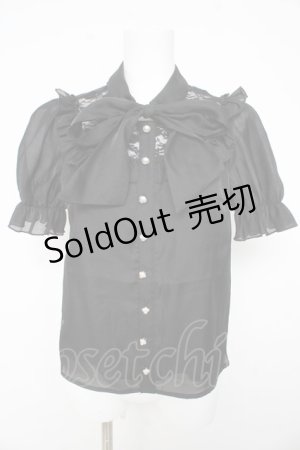 画像: evelyn / タイ付き切替半袖ブラウス  黒 Y-26-02-23-135-LO-TO-SZ-ZY