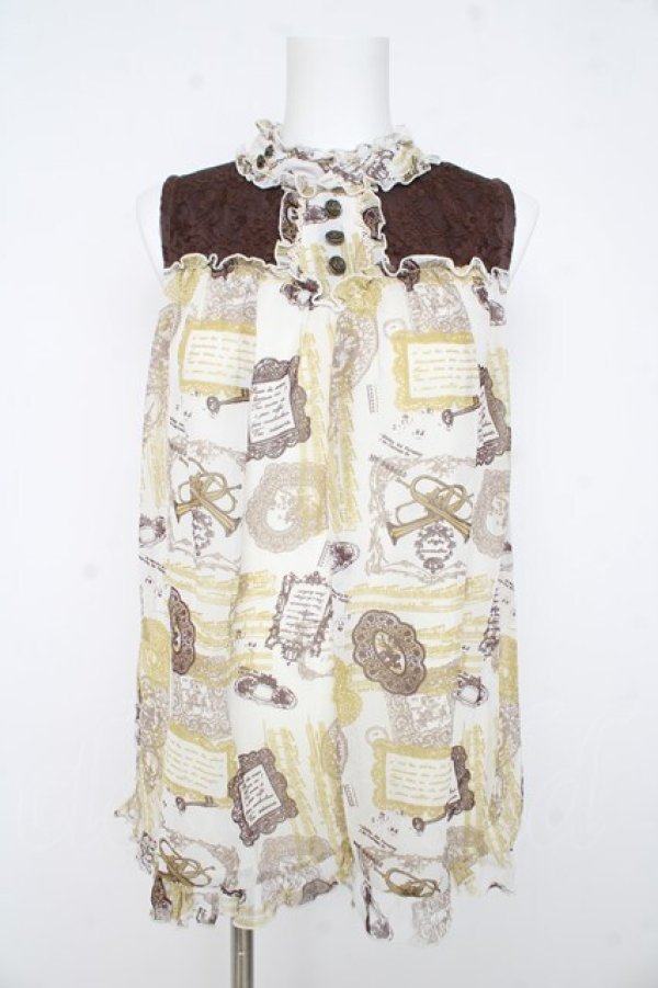 画像1: axes femme / 楽器柄ノースリトップス  生成り Y-26-02-23-146-AX-TO-SZ-ZY (1)