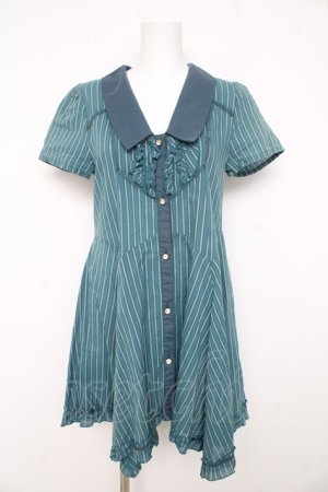 画像: axes femme / ストライプ半袖ワンピース  グリーン Y-26-02-23-154-AX-OP-SZ-ZY