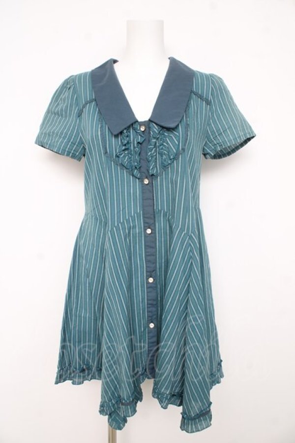 画像1: axes femme / ストライプ半袖ワンピース  グリーン Y-26-02-23-154-AX-OP-SZ-ZY (1)