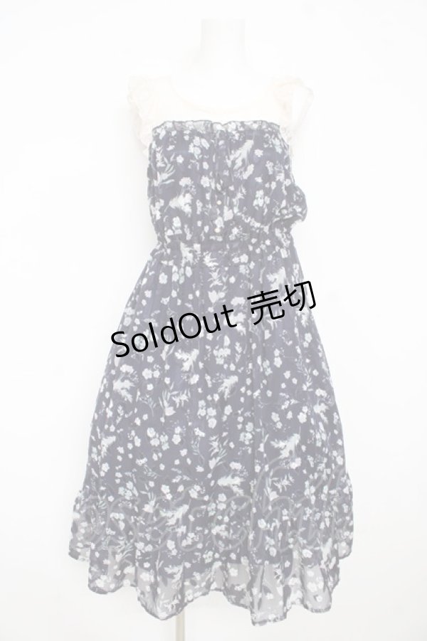 画像1: axes femme / ＪＱ花柄ビスチェ風ワンピース M ネイビー Y-26-02-23-161-AX-OP-IG-ZY (1)