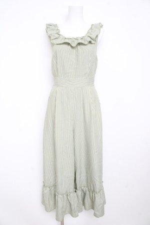 画像: axes femme POETIQUE / ストライプフリルコンビネゾン M グリーン Y-26-02-23-162-AX-OP-SZ-ZY