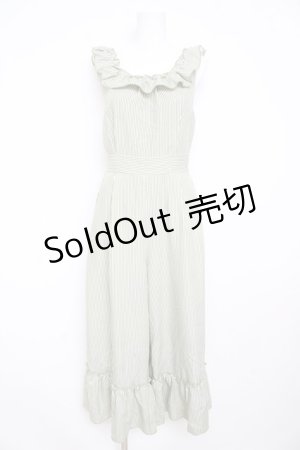 画像: axes femme POETIQUE / ストライプフリルコンビネゾン M グリーン Y-26-02-23-162-AX-OP-SZ-ZY