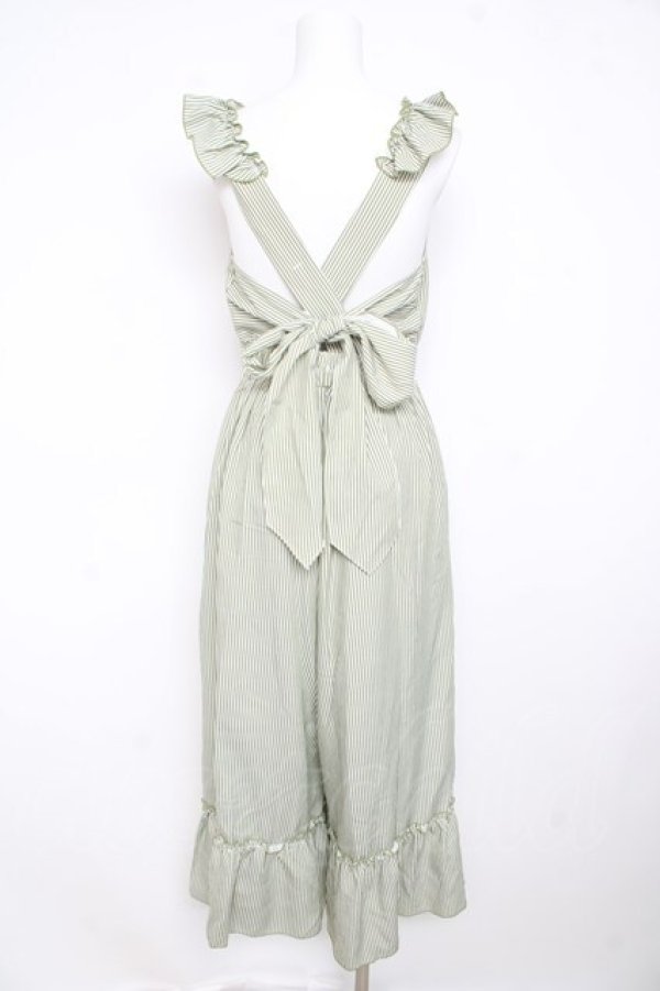 画像2: axes femme POETIQUE / ストライプフリルコンビネゾン M グリーン Y-26-02-23-162-AX-OP-SZ-ZY (2)