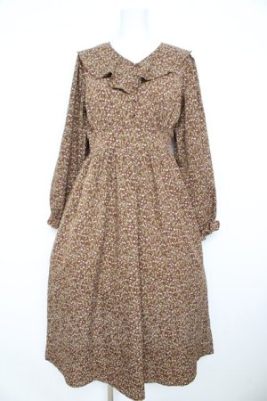 画像: axes femme POETIQUE / ラッフルフリル襟ロングワンピース M 茶 Y-26-02-23-168-AX-OP-SZ-ZY