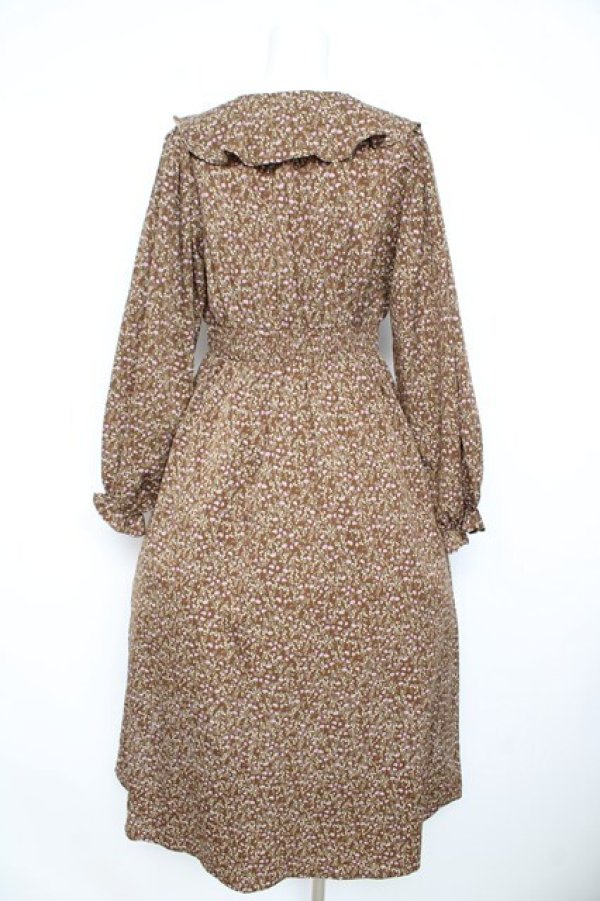 画像2: axes femme POETIQUE / ラッフルフリル襟ロングワンピース M 茶 Y-26-02-23-168-AX-OP-SZ-ZY (2)