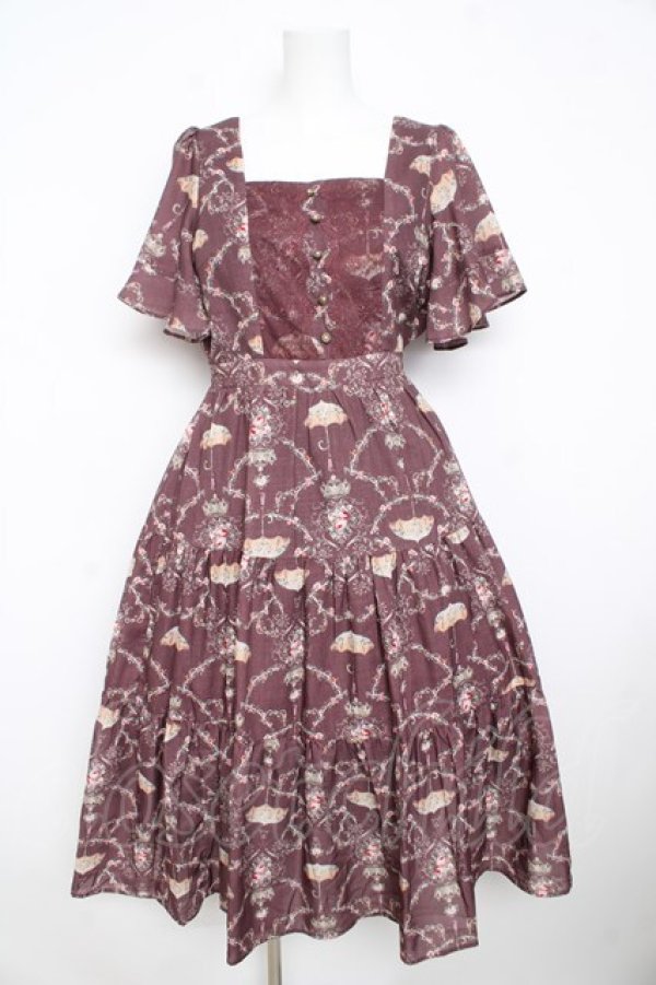 画像1: axes femme / レーヌローズ柄ワンピース M 茶 Y-26-02-23-179-AX-OP-SZ-ZY (1)