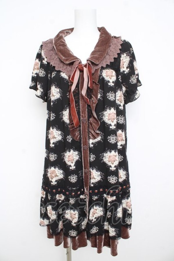 画像1: axes femme / バラ柄シフォンワンピース M 黒 Y-26-02-23-182-AX-OP-SZ-ZY (1)