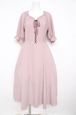 画像: F&A / フロントレースアップパフスリーブワンピース  ピンク Y-26-02-23-188-LO-OP-SZ-ZY