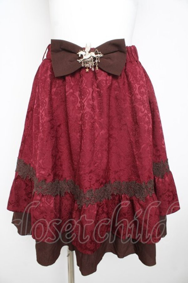画像1: axes femme kawaii / ユニコーンリボンベルトゴブラン風スカート  ワイン Y-26-02-23-213-AX-SK-SZ-ZY (1)