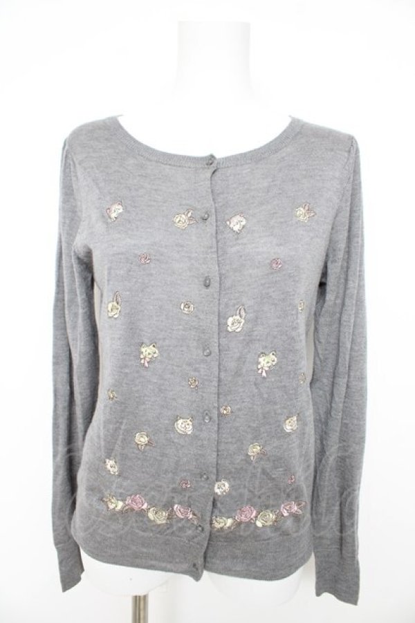 画像1: Franche Lippee / ねこ刺繍カーディガン M グレー Y-26-02-27-053-LO-TO-SZ-ZY (1)