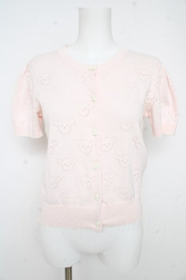 画像1: Nile Perch / くま透かしカーディガン  ピンク Y-26-02-27-055-LO-TO-SZ-ZY (1)