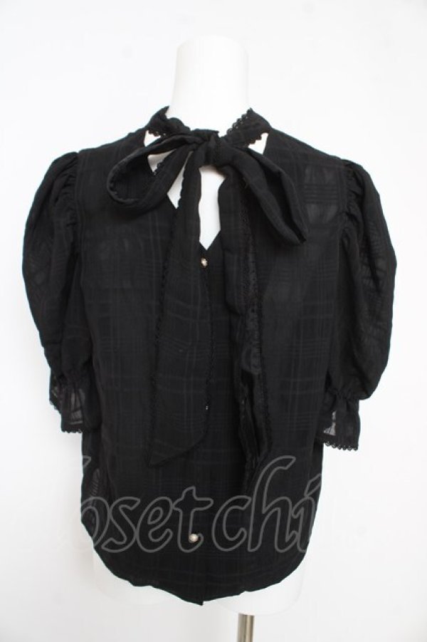 画像2: axes femme POETIQUE / シアーチェックボウタイブラウス M 黒 Y-26-02-27-061-AX-BL-SZ-ZY (2)