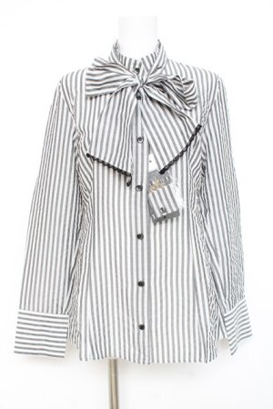 画像: MIHO MATSUDA / ストライプブラウス M グレー Y-26-02-27-068-GO-BL-SZ-ZY