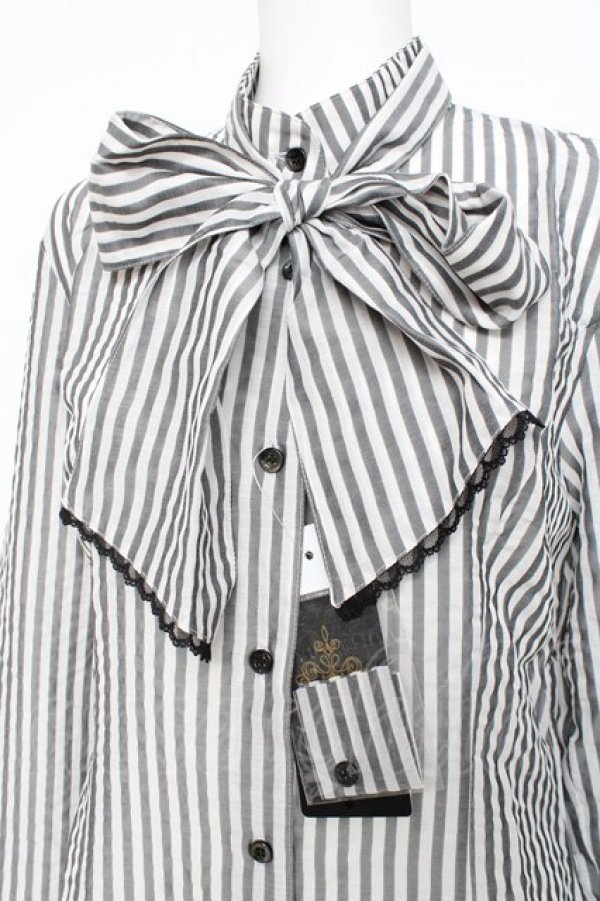 画像3: MIHO MATSUDA / ストライプブラウス M グレー Y-26-02-27-068-GO-BL-SZ-ZY (3)