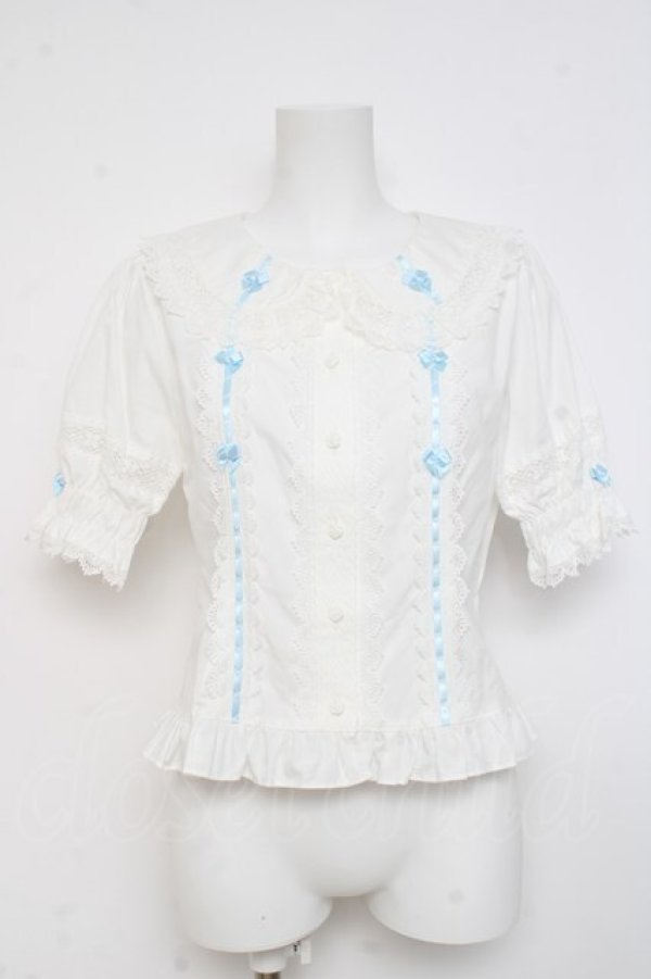 画像1: BABY, THE STARS SHINE BRIGHT / シェリルレーシィブラウス  シロ サックス Y-26-02-27-090-BA-BL-IG-ZY (1)