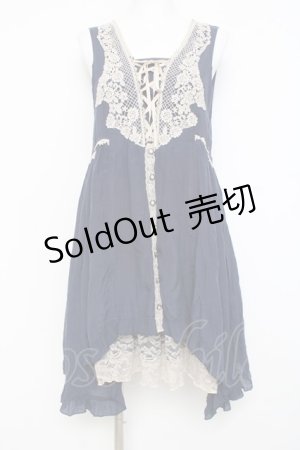 画像: axes femme / 刺繍レースチュニック  紺 Y-26-02-27-098-AX-OP-SZ-ZY