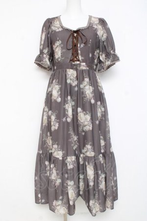 画像: axes femme / ミルフィーユローズ柄ワンピース M チャコール Y-26-02-27-104-AX-OP-SZ-ZY