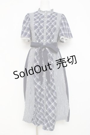 画像: axes femme / チェック切替パッチワークワンピース  ネイビー Y-26-02-27-108-AX-OP-SZ-ZS