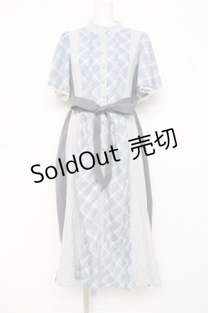 画像: axes femme / チェック切替パッチワークワンピース F サックス Y-26-02-27-109-AX-OP-SZ-ZI