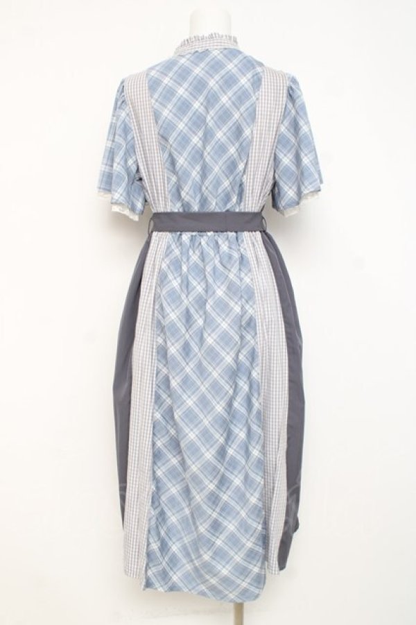 画像2: axes femme / チェック切替パッチワークワンピース F サックス Y-26-02-27-109-AX-OP-SZ-ZY (2)