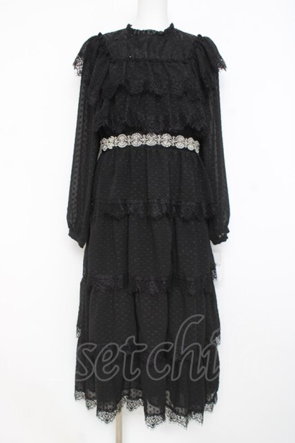 画像1: axes femme NOSTALGIE / ドットドビー×レースワンピ M 黒 Y-26-02-27-113-AX-OP-SZ-ZY (1)