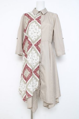 画像: axes femme / 柄切替イレヘムシャツワンピース M ベージュ Y-26-02-27-114-AX-OP-SZ-ZY