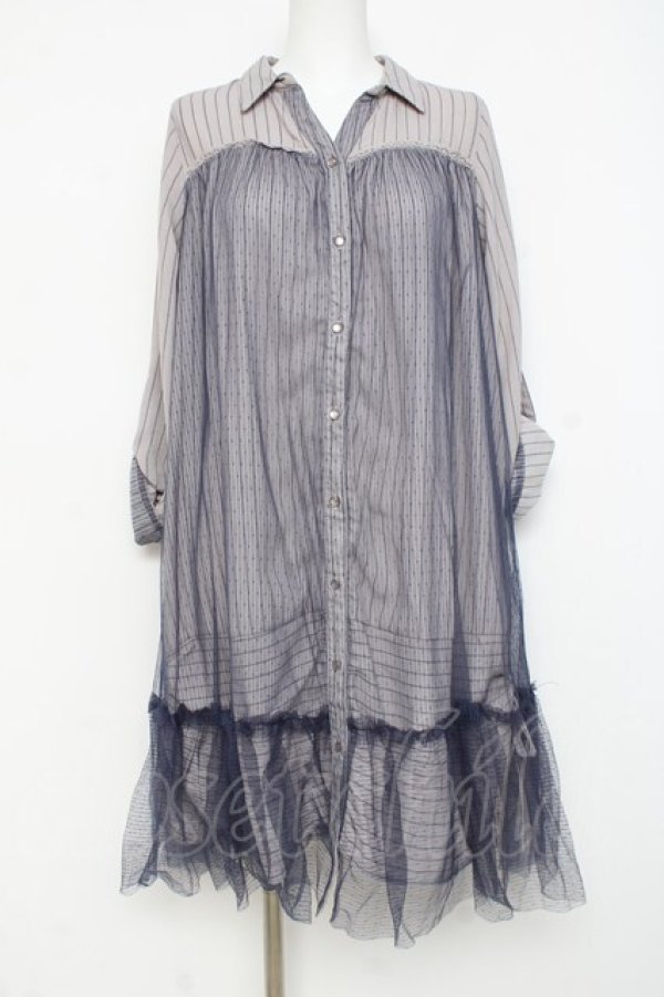 画像1: axes femme / チュール重ねチュニック  ブルーグレー Y-26-02-27-121-AX-OP-SZ-ZY (1)