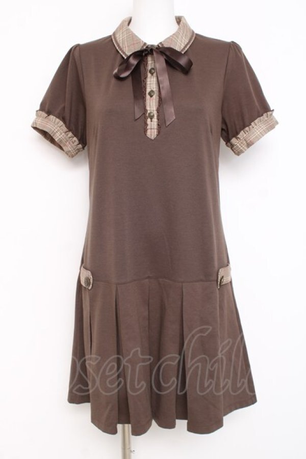 画像1: axes femme / ポイントチェック柄カットワンピース M 茶 Y-26-02-27-122-AX-OP-SZ-ZY (1)