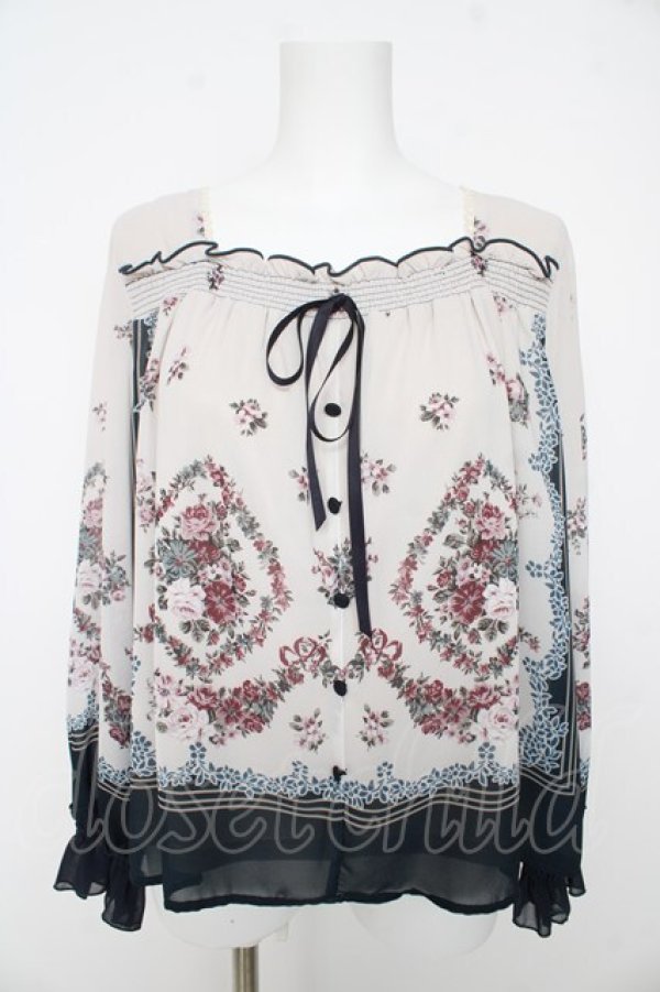 画像1: axes femme / ブーケパネル柄プルオーバー M 紺 Y-26-02-27-016-AX-TO-SZ-ZY (1)