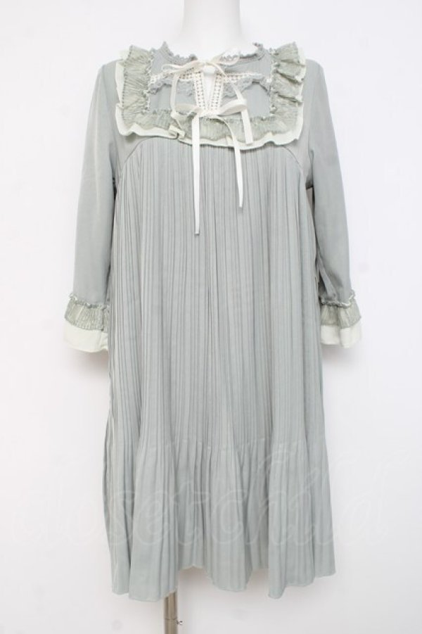 画像1: axes femme POETIQUE / ヨークレース使いプリーツワンピース M ミント Y-26-02-27-123-AX-OP-SZ-ZY (1)