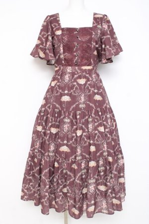 画像: axes femme / レーヌローズ柄ワンピース M ワイン Y-26-02-27-139-AX-OP-SZ-ZY