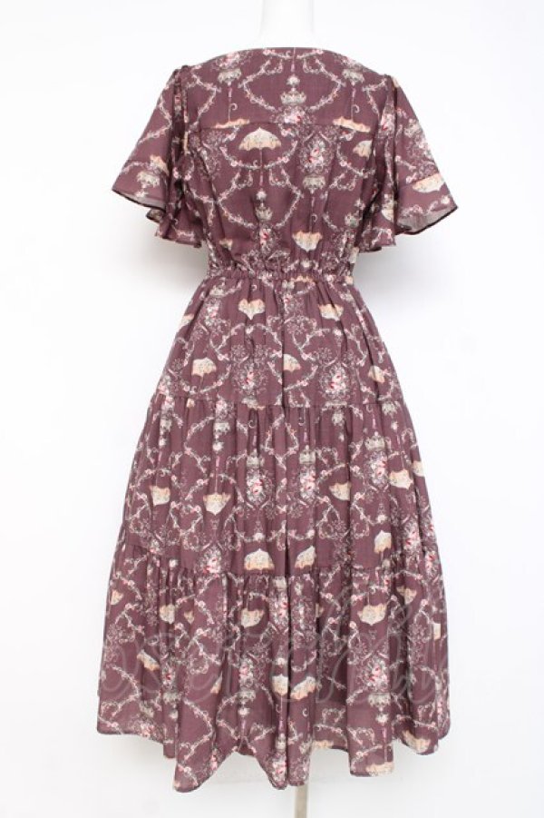 画像2: axes femme / レーヌローズ柄ワンピース M ワイン Y-26-02-27-139-AX-OP-SZ-ZY (2)