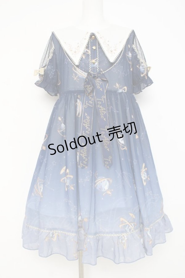 画像1: To Alice / プラネタリウム刺繍入り半袖ワンピース M 紺 Y-26-02-27-155-LO-OP-SZ-ZY (1)