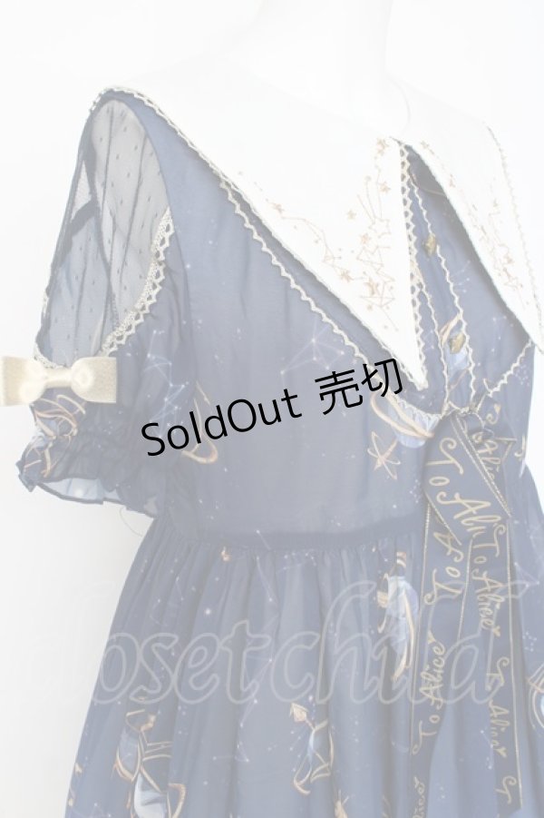 画像3: To Alice / プラネタリウム刺繍入り半袖ワンピース M 紺 Y-26-02-27-155-LO-OP-SZ-ZY (3)