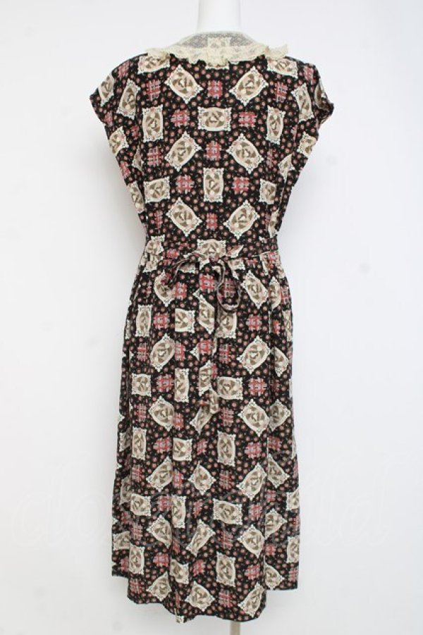 画像2: PINK HOUSE / ミニローズと白鳩柄ワンピース F 黒 Y-26-02-27-163-LO-OP-SZ-ZY (2)