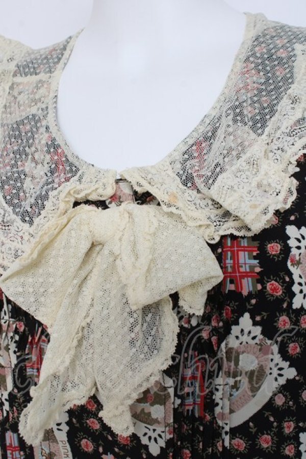 画像3: PINK HOUSE / ミニローズと白鳩柄ワンピース F 黒 Y-26-02-27-163-LO-OP-SZ-ZY (3)