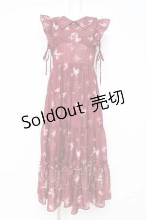 画像: evelyn / オリジナルリボン柄ワンピース  ワイン Y-26-02-27-165-LO-OP-IG-ZS