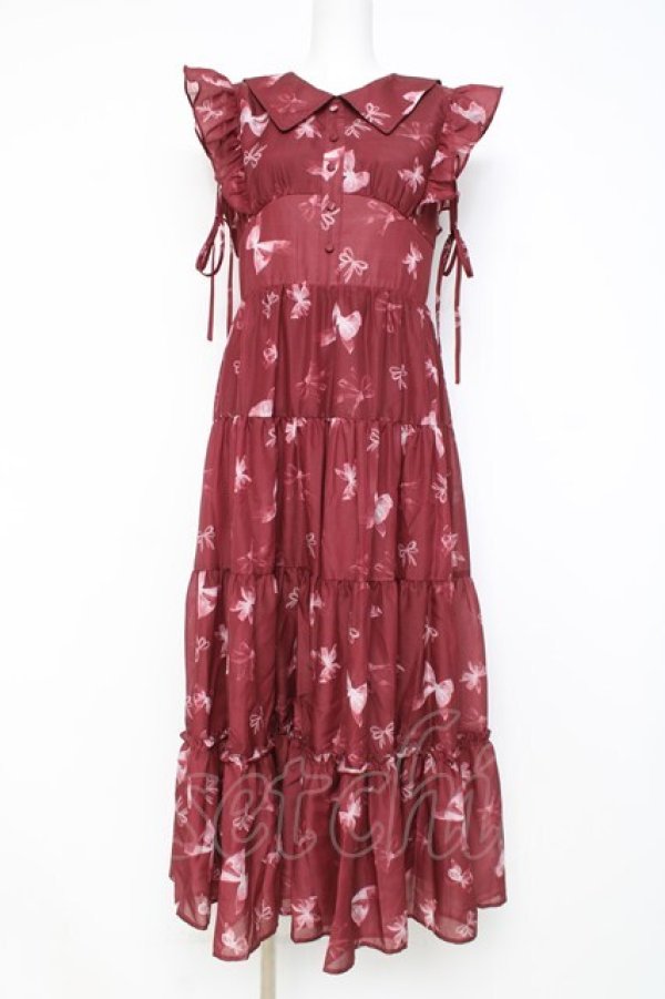 画像1: evelyn / オリジナルリボン柄ワンピース  ワイン Y-26-02-27-165-LO-OP-IG-ZY (1)