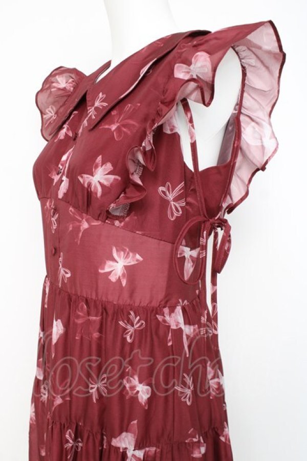 画像3: evelyn / オリジナルリボン柄ワンピース  ワイン Y-26-02-27-165-LO-OP-IG-ZY (3)