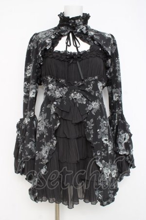 画像: MARBLE / 姫袖ボレロ付き配色切り替えデコラティブワンピース  グレーバラ柄ワンピース×黒ボレロ Y-26-02-27-166-GO-OP-IG-ZY
